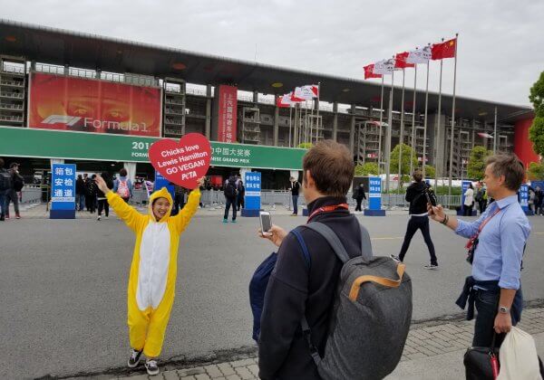 PHOTOS: Cute ‘Chick’ Cheers On Lewis Hamilton at the Formula 1 Chinese Grand Prix